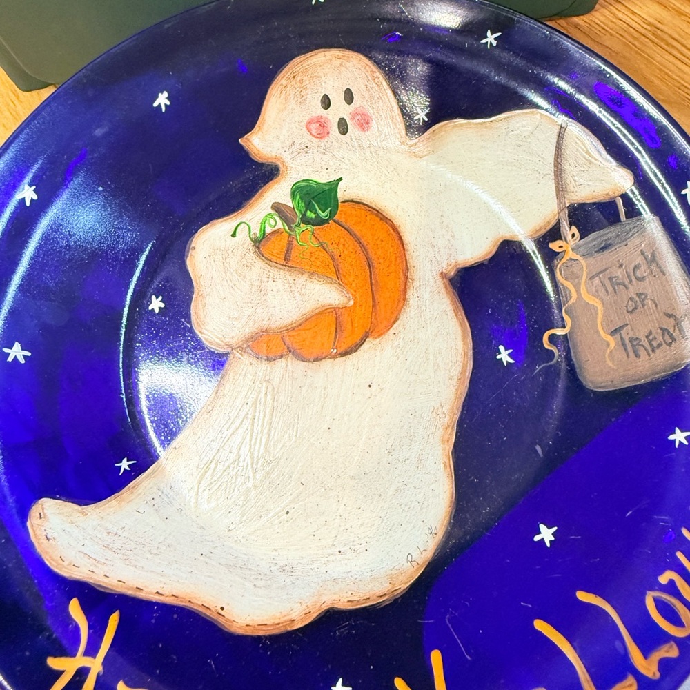 Vintage Handmade Halloween Ghost Decorative Plate - Picture 2 of 5